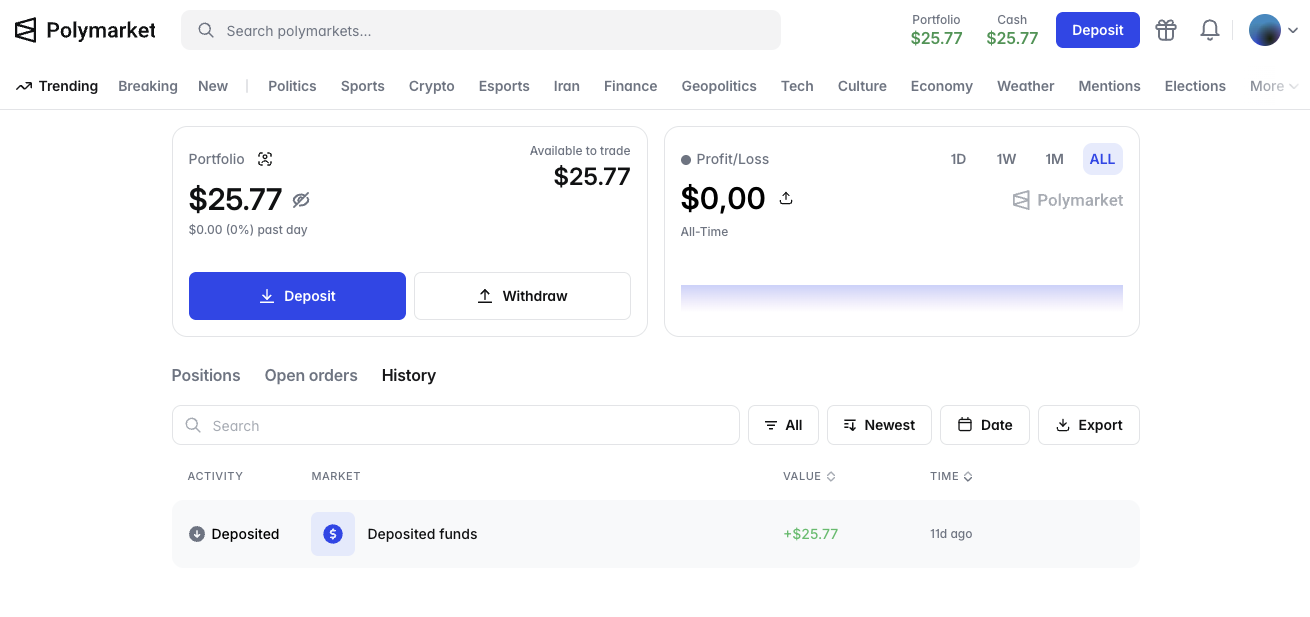 Polymarket USDC balance updated after deposit